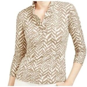 J MCLAUGHLIN DURHAM TOP S ZEBRA PRINT RUFFLE COLLAR CATALINA CLOTH CASUAL CHIC